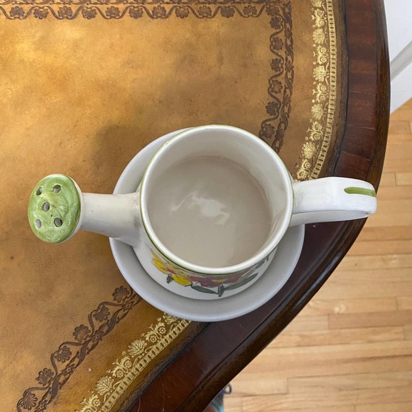 Vintage Hand Painted Ceramic Watering Can Vase Planter - Picture 2 of 6